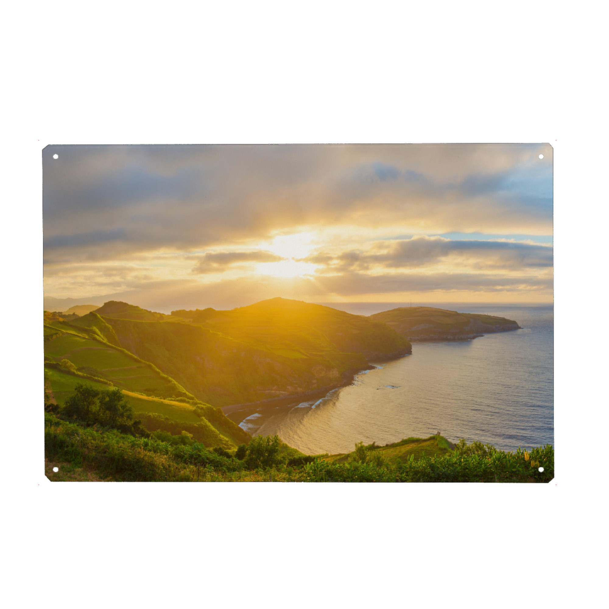 Metall Poster "Miradouro de santa iria" artboxONE - Natur,Reise - Insel,Sonnenuntergang,Meer,Sao miguel,Azoren,Portugal - Blechschild