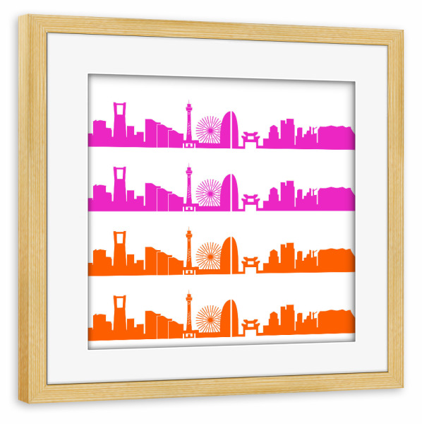 Poster mit Rahmen kiefer "Yokohama 01 Bicolor pink orange" artboxONE - Städte,Reise,Abstrakt,Architektur,Reise / Asien,Weihnachten,Städte / Weitere
