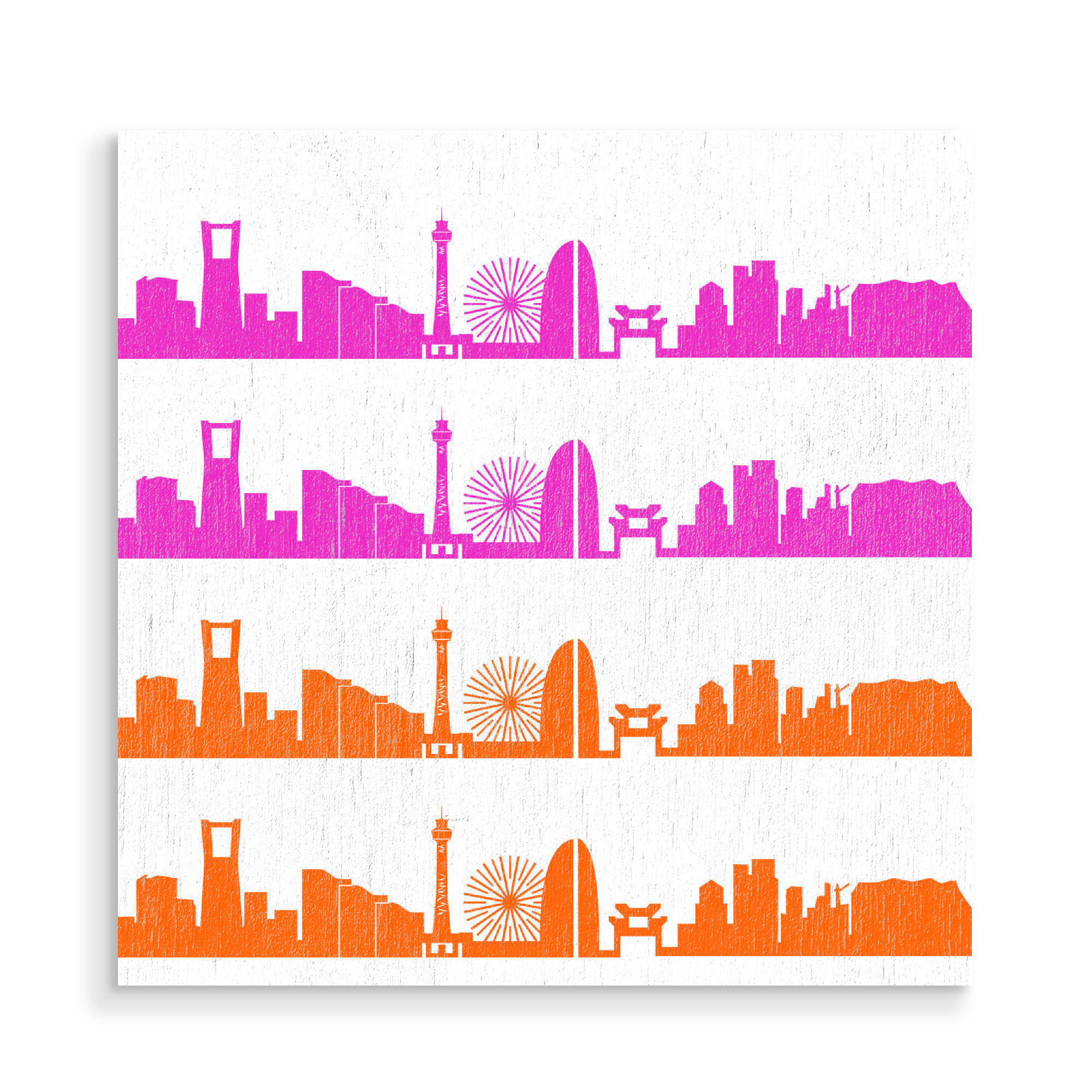 Holzbild "Yokohama 01 Bicolor pink orange" artboxONE - Städte,Reise,Abstrakt,Architektur,Reise / Asien,Weihnachten,Städte / Weitere