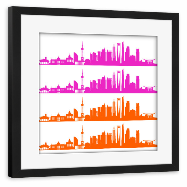 Poster mit Rahmen schwarz "Shanghai 01 Bicolor pink orange" artboxONE - Städte,Reise,Abstrakt,Architektur,Reise / Asien,Weihnachten,Städte / Shanghai