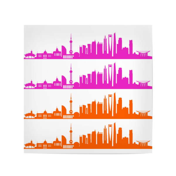 Poster 20x20 cm "Shanghai 01 Bicolor pink orange" artboxONE - Städte,Reise,Abstrakt,Architektur,Reise / Asien,Weihnachten,Städte / Shanghai