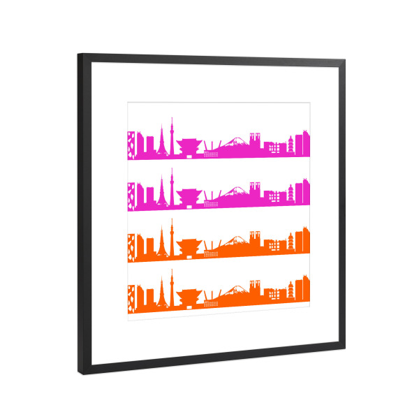 Poster mit Rahmen Schwarz (Metallic) "Tokio 01 Bicolor pink orange" artboxONE - Städte,Reise,Abstrakt,Architektur,Liebe,Weihnachten,Städte / Tokio