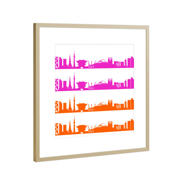 Poster mit Rahmen Gold "Tokio 01 Bicolor pink orange" artboxONE - Städte,Reise,Abstrakt,Architektur,Liebe,Weihnachten,Städte / Tokio