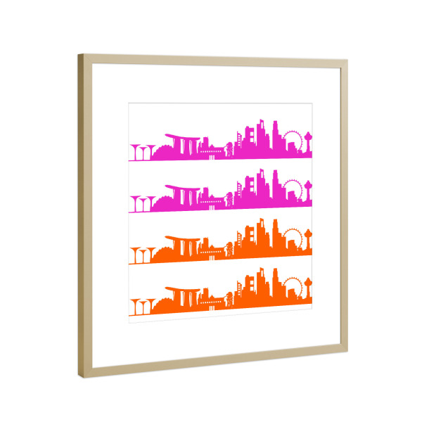 Poster mit Rahmen Gold "Singapur 01 Bicolor pink orange" artboxONE - Städte,Abstrakt,Architektur,Liebe,Weihnachten,Städte / Singapur
