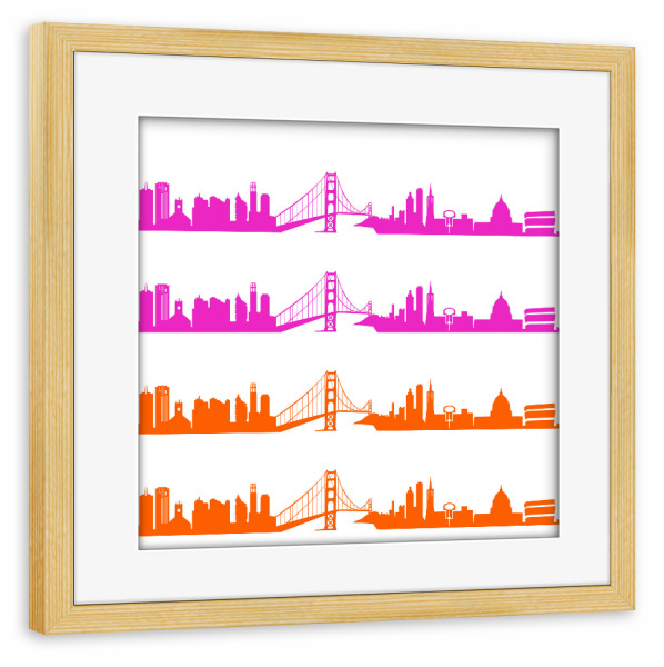Poster mit Rahmen kiefer "San Francisco 01 Bicolor pink orange" artboxONE - Städte,Reise,Architektur,Liebe,Weihnachten,Städte / San Francisco