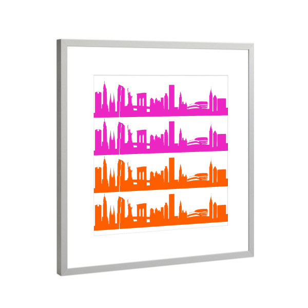 Poster mit Rahmen Silber "New York 01 Bicolor pink orange" artboxONE - Städte,Städte / New York,Reise,Abstrakt,Architektur,Liebe,Weihnachten