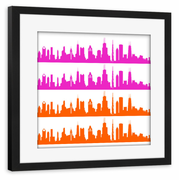 Poster mit Rahmen schwarz "Chicago 01 Bicolor pink orange" artboxONE - Städte,Reise,Abstrakt,Architektur,Städte / Chicago,Weihnachten