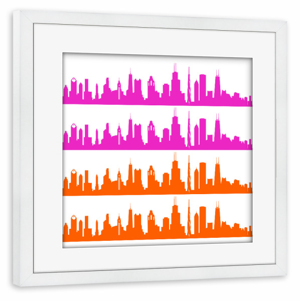 Poster mit Rahmen weiß "Chicago 01 Bicolor pink orange" artboxONE - Städte,Reise,Abstrakt,Architektur,Städte / Chicago,Weihnachten