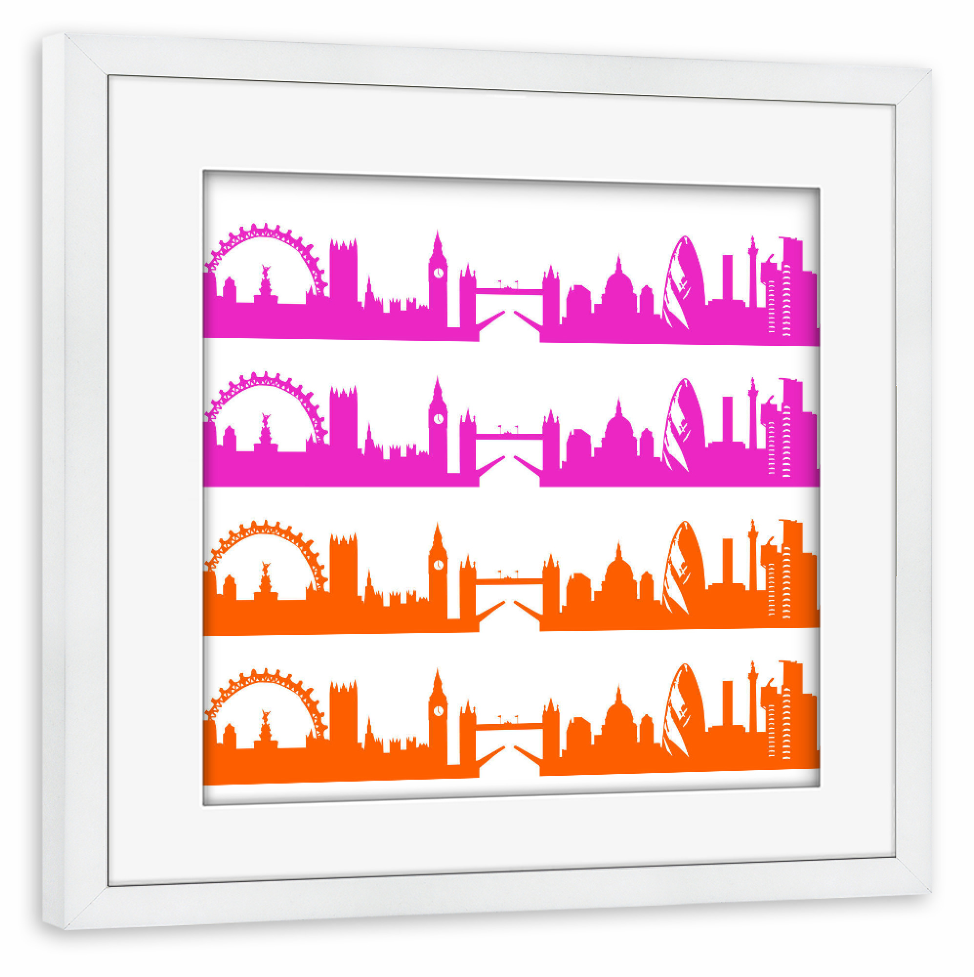 Poster mit Rahmen weiß "London 01 Bicolor pink orange" artboxONE - Städte,Städte / London,Reise,Abstrakt,Architektur,Weihnachten