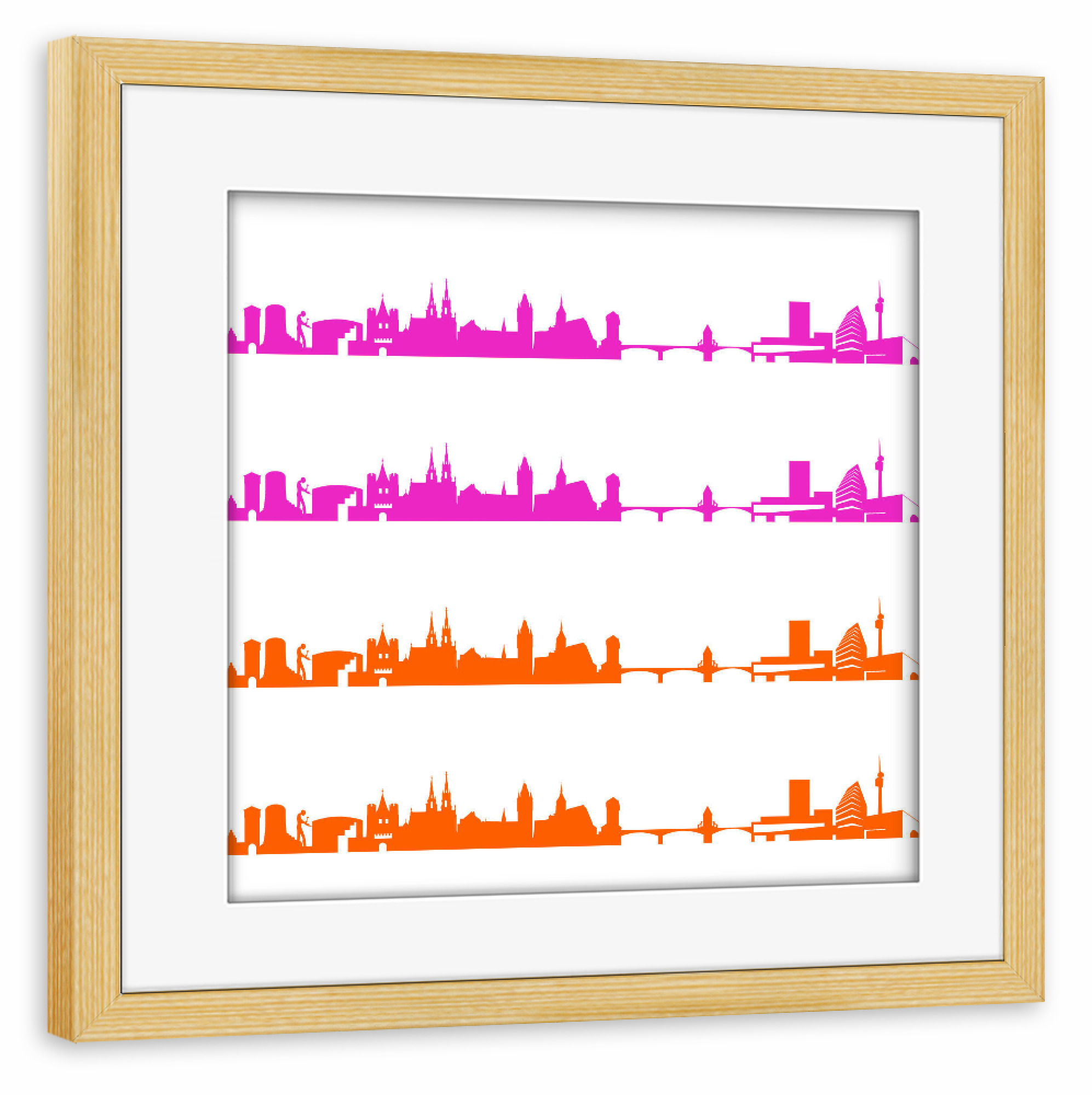 Poster mit Rahmen kiefer "Basel 01 Bicolor pink orange" artboxONE - Städte,Abstrakt,Architektur,Weihnachten,Städte / Weitere