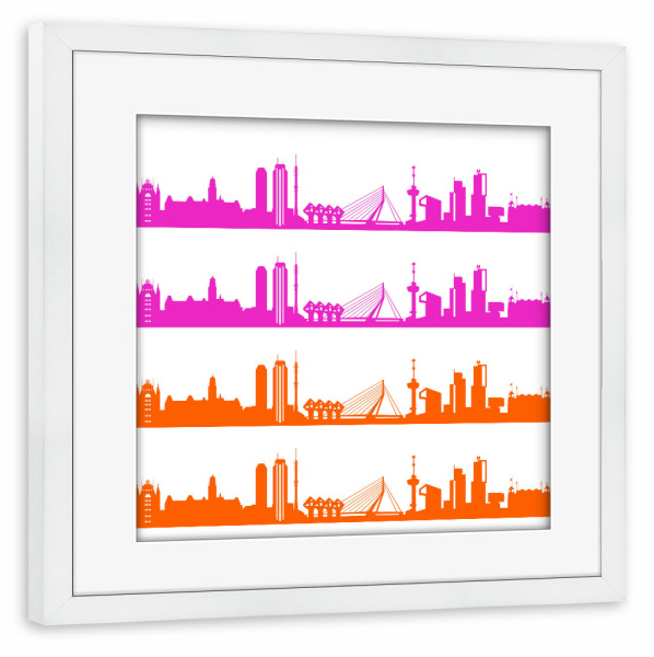 Poster mit Rahmen weiß "Rotterdam 01 Bicolor pink orange" artboxONE - Städte,Reise,Abstrakt,Architektur,Weihnachten,Städte / Weitere