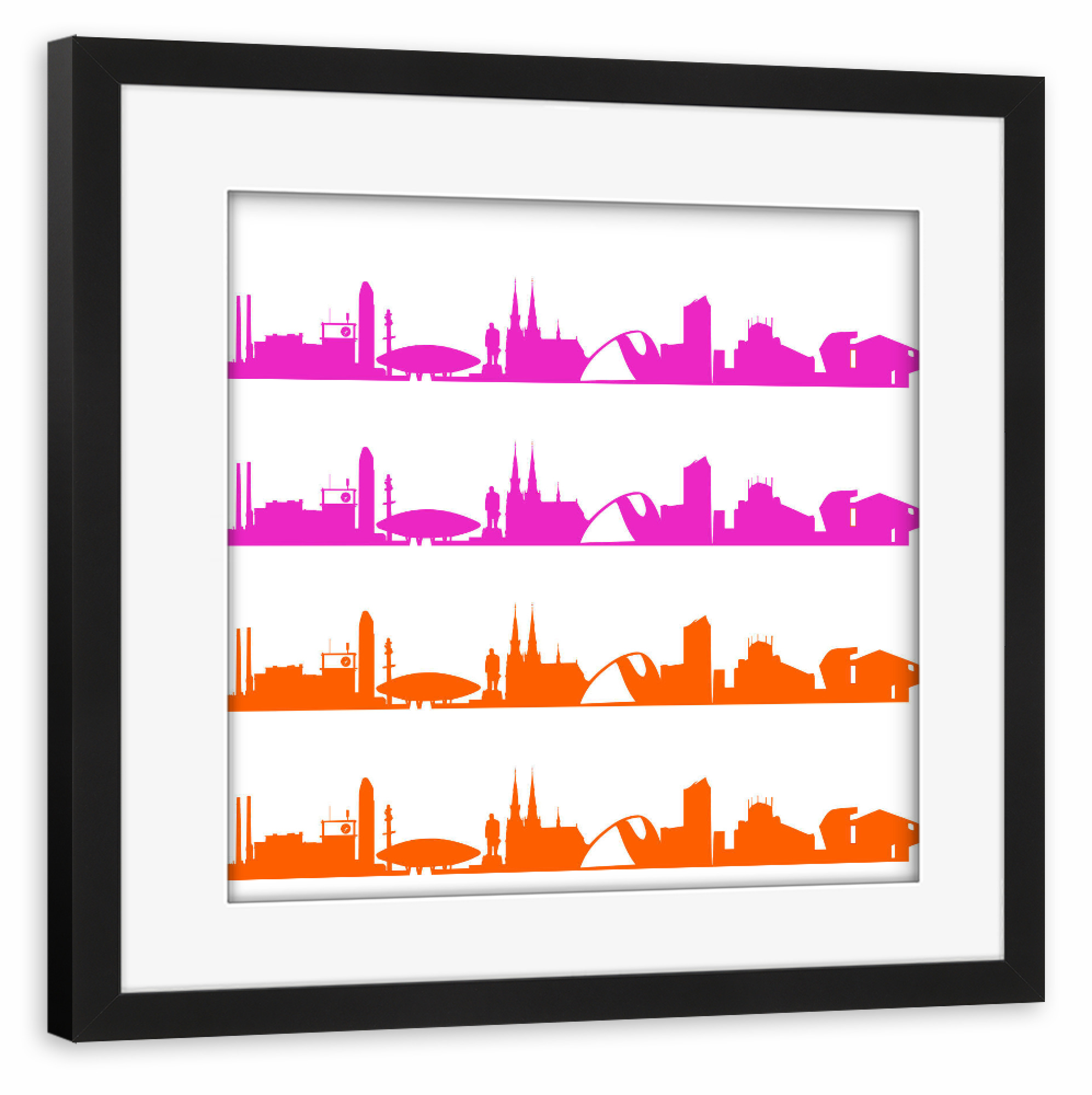 Poster mit Rahmen schwarz "Eindhoven 01 Bicolor pink orange" artboxONE - Städte,Reise,Architektur,Weihnachten,Städte / Weitere