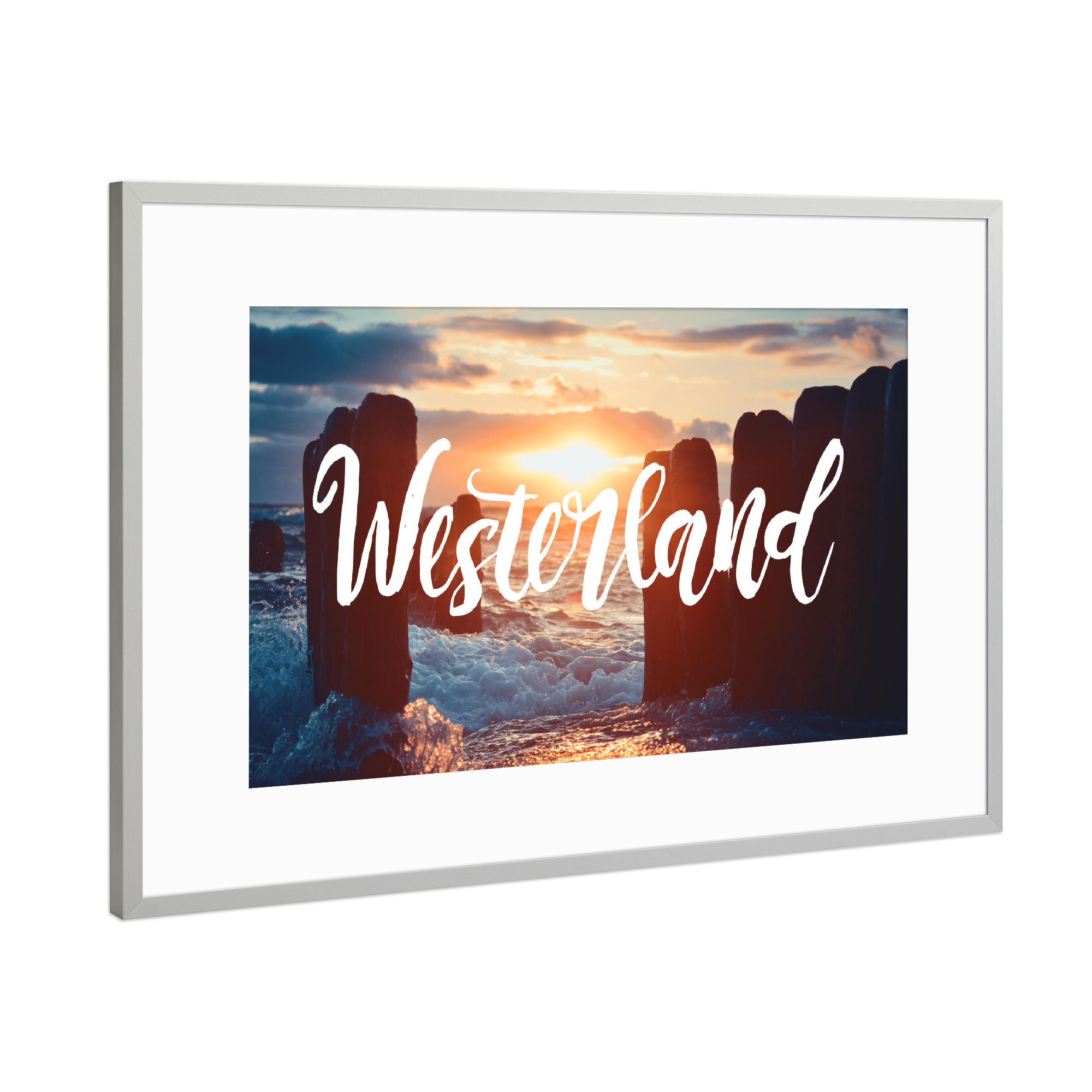 Poster mit Rahmen Silber "Westerland" artboxONE - Typografie,Natur,Reise,Reise / Strand und Meer