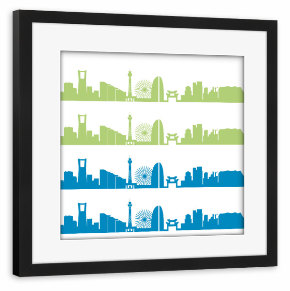 Poster mit Rahmen schwarz "Yokohama 02 Bicolor" artboxONE - Städte,Reise,Abstrakt,Architektur,Reise / Asien,Weihnachten,Städte / Weitere