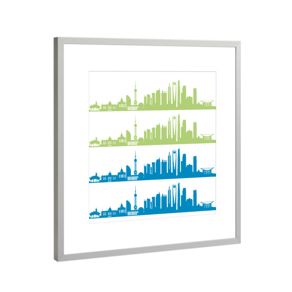 Poster mit Rahmen Silber "Shanghai 02 Bicolor" artboxONE - Städte,Reise,Abstrakt,Architektur,Reise / Asien,Städte / Shanghai