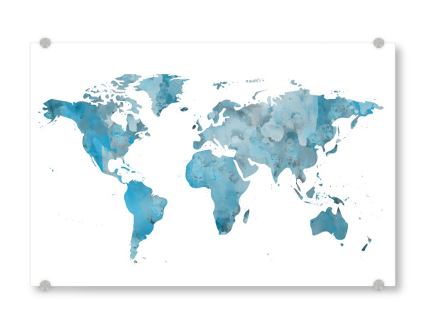 Acrylglasbild "World Map Poster Watercolor Blue" artboxONE - Reise,Für Kinder,Abstrakt,Fashion,Kartografie