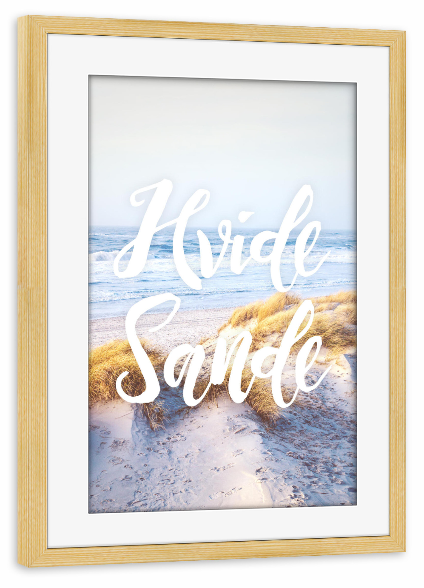 Poster mit Rahmen kiefer "Hvide Sande" artboxONE - Typografie,Natur,Reise,Reise / Strand und Meer