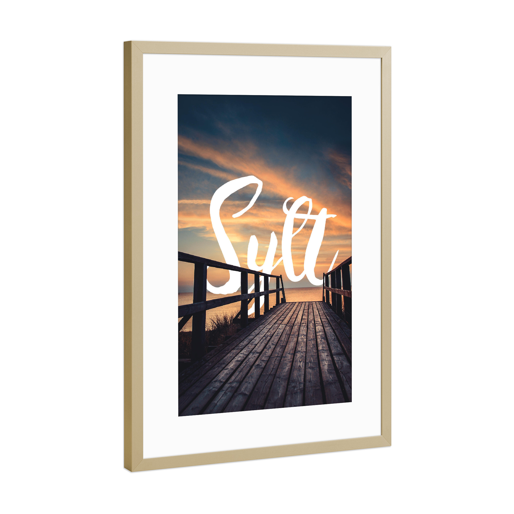Poster mit Rahmen Gold "Sylt" artboxONE - Typografie,Natur,Reise,Reise / Strand und Meer