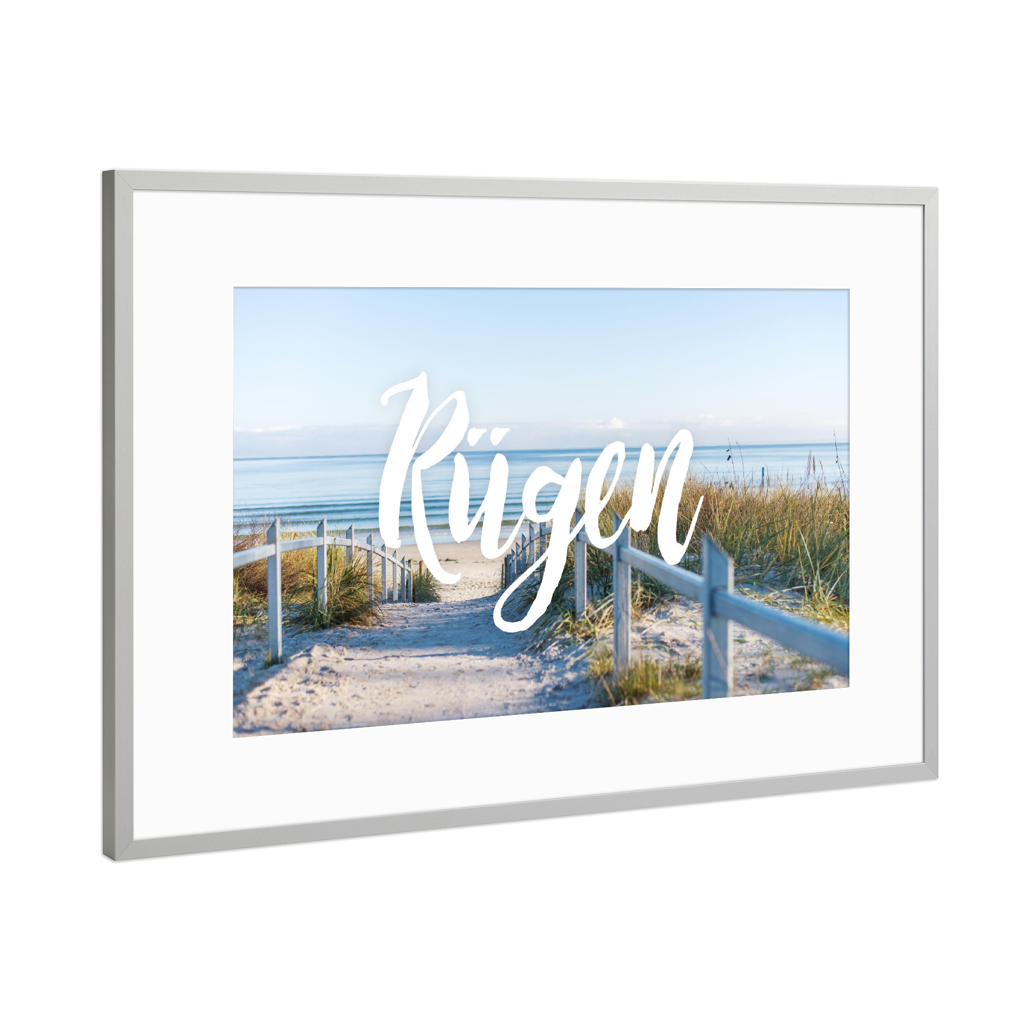 Poster mit Rahmen Silber "Rügen" artboxONE - Typografie,Natur,Reise,Reise / Strand und Meer