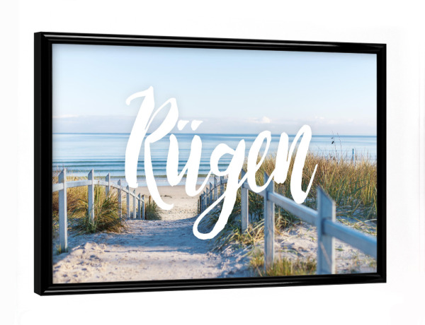 Poster mit schwarzem Rahmen "Rügen" artboxONE - Typografie,Natur,Reise,Reise / Strand und Meer