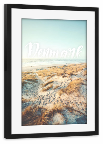 Poster mit Rahmen schwarz "Denmark, I love you" artboxONE - Typografie,Natur,Reise,Reise / Strand und Meer