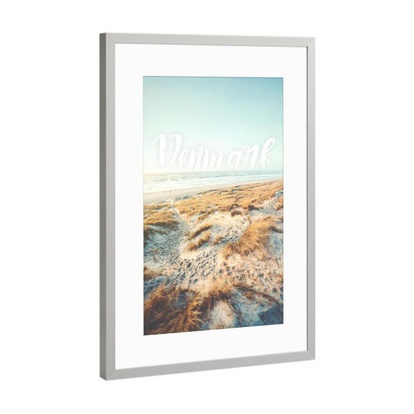 Poster mit Rahmen Silber "Denmark, I love you" artboxONE - Typografie,Natur,Reise,Reise / Strand und Meer