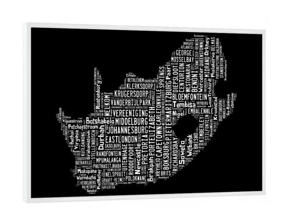 Poster mit weißem Rahmen "South Africa Map White" artboxONE - Reise,Schwarzweiß,Reise / Länder,Kartografie
