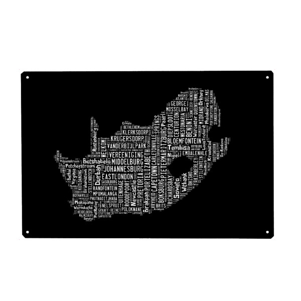 Metall Poster "South Africa Map White" artboxONE - Reise,Schwarzweiß,Reise / Länder,Kartografie