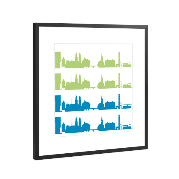 Poster mit Rahmen Schwarz (Metallic) "Zürich 02 Bicolor" artboxONE - Städte,Reise,Städte / Zürich