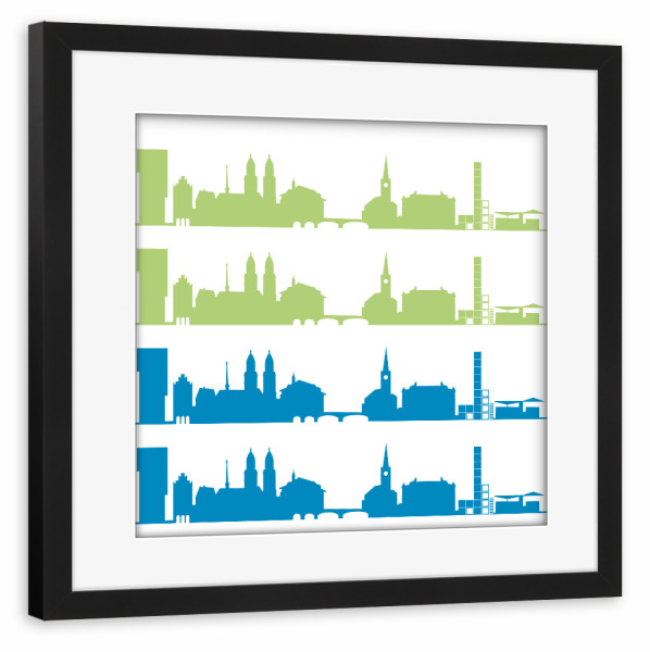 Poster mit Rahmen schwarz "Zürich 02 Bicolor" artboxONE - Städte,Reise,Städte / Zürich