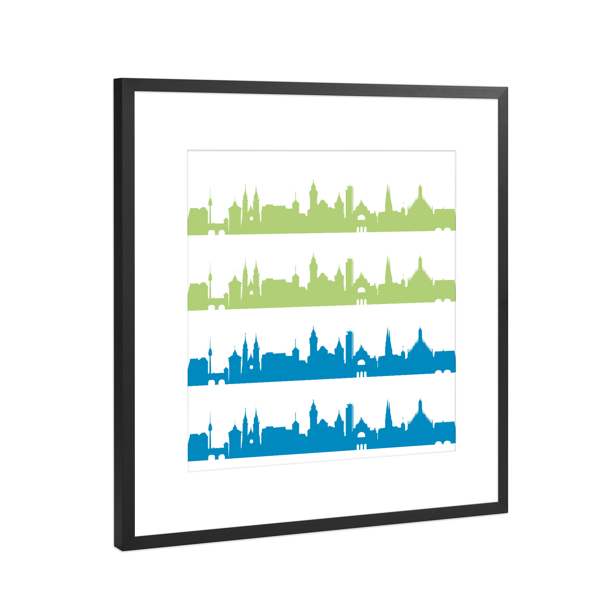 Poster mit Rahmen Schwarz (Metallic) "Nürnberg 02 Bicolor" artboxONE - Städte,Reise