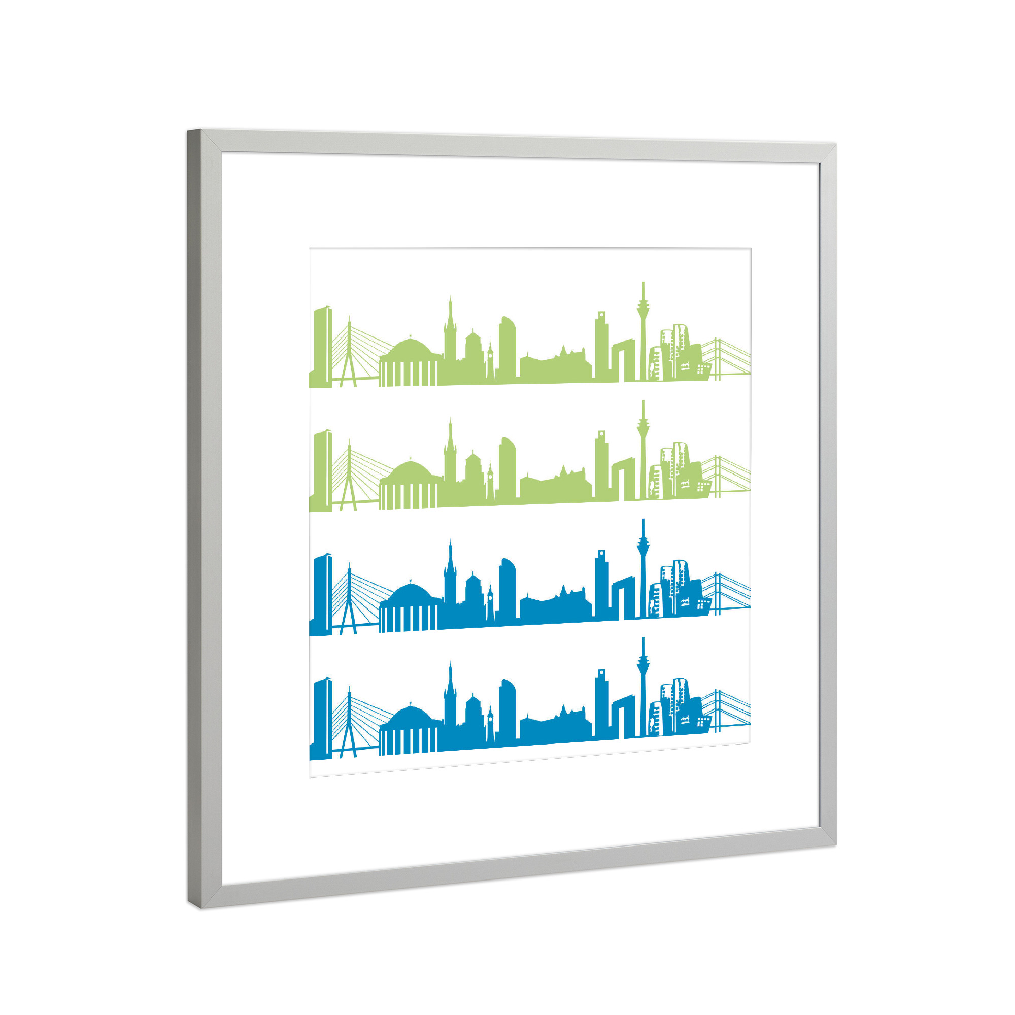 Poster mit Rahmen Silber "Düsseldorf 02 Bicolor" artboxONE - Städte,Reise,Städte / Düsseldorf