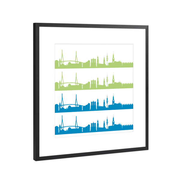 Poster mit Rahmen Schwarz (Metallic) "Hamburg 02 Bicolor" artboxONE - Städte,Städte / Hamburg,Reise