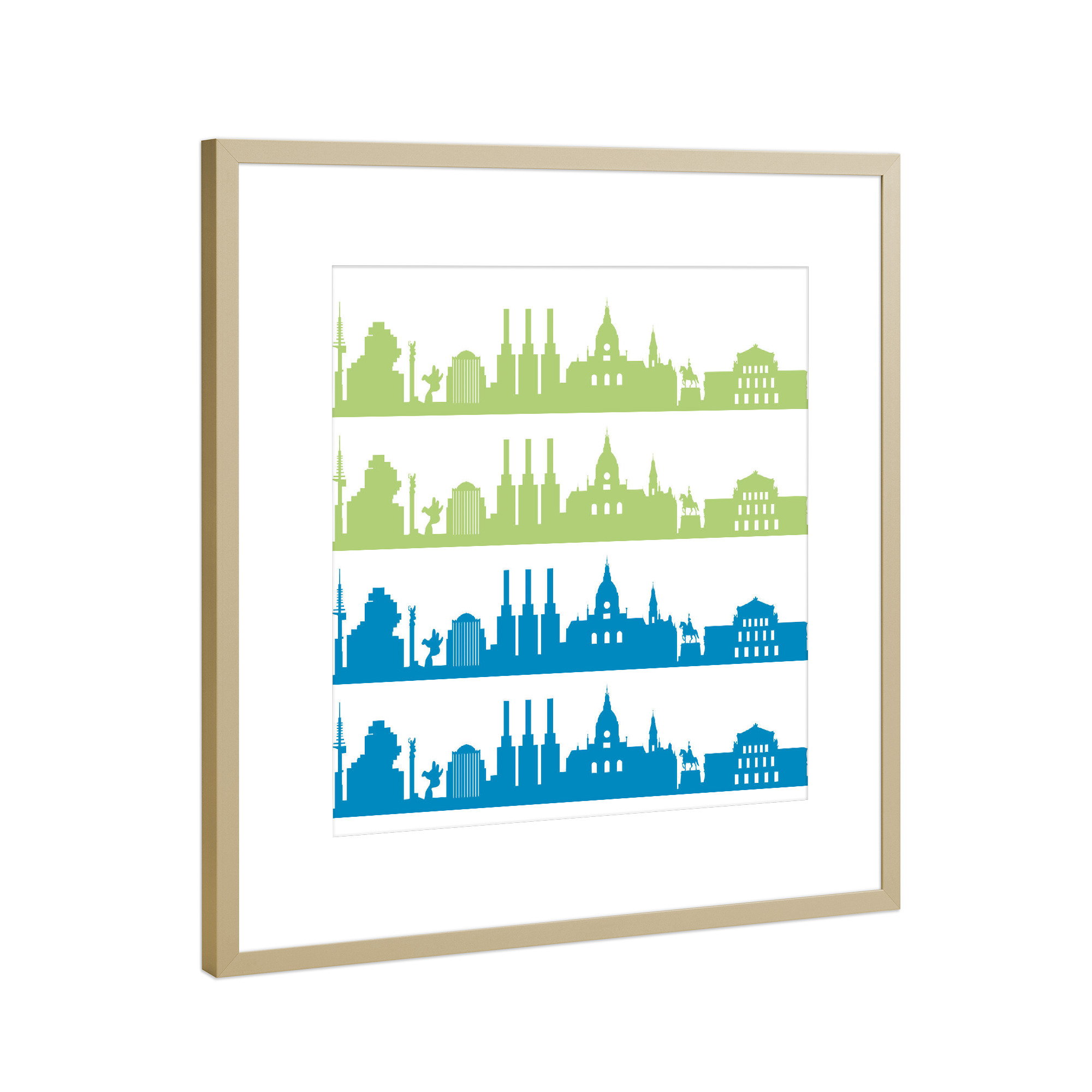 Poster mit Rahmen Gold "Hannover 02 Bicolor" artboxONE - Städte,Städte / Weitere