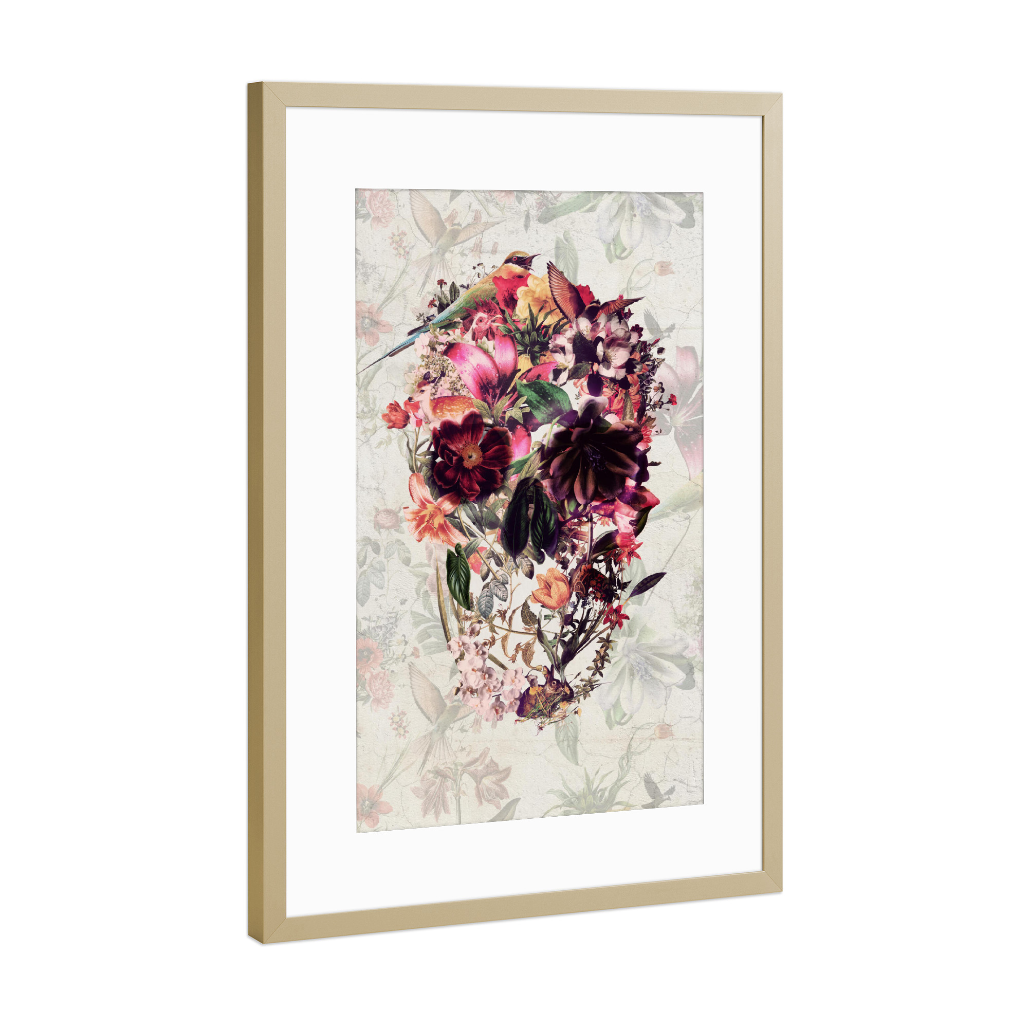 Poster mit Rahmen Gold "New Skull Light" artboxONE - Natur,Floral