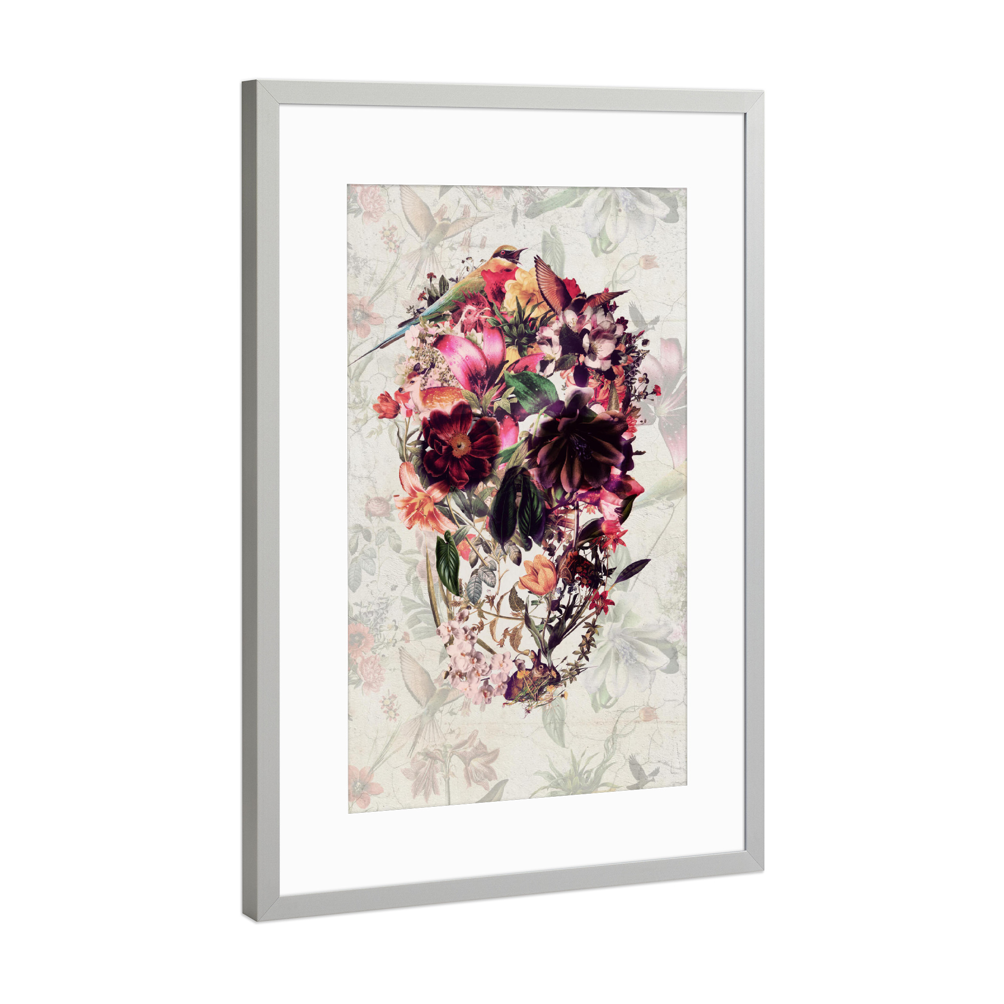Poster mit Rahmen Silber "New Skull Light" artboxONE - Natur,Floral