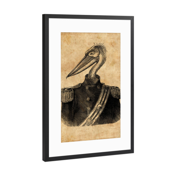 Poster mit Rahmen Schwarz (Metallic) "General Pelikan" artboxONE - Tiere
