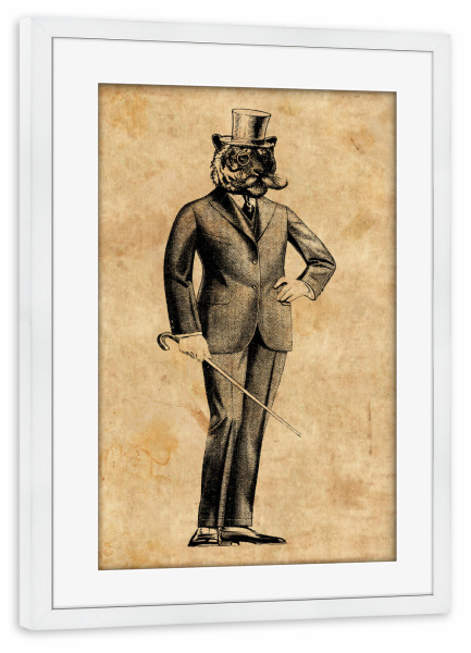 Poster mit Rahmen weiß "Tiger im Anzug" artboxONE - Tiere