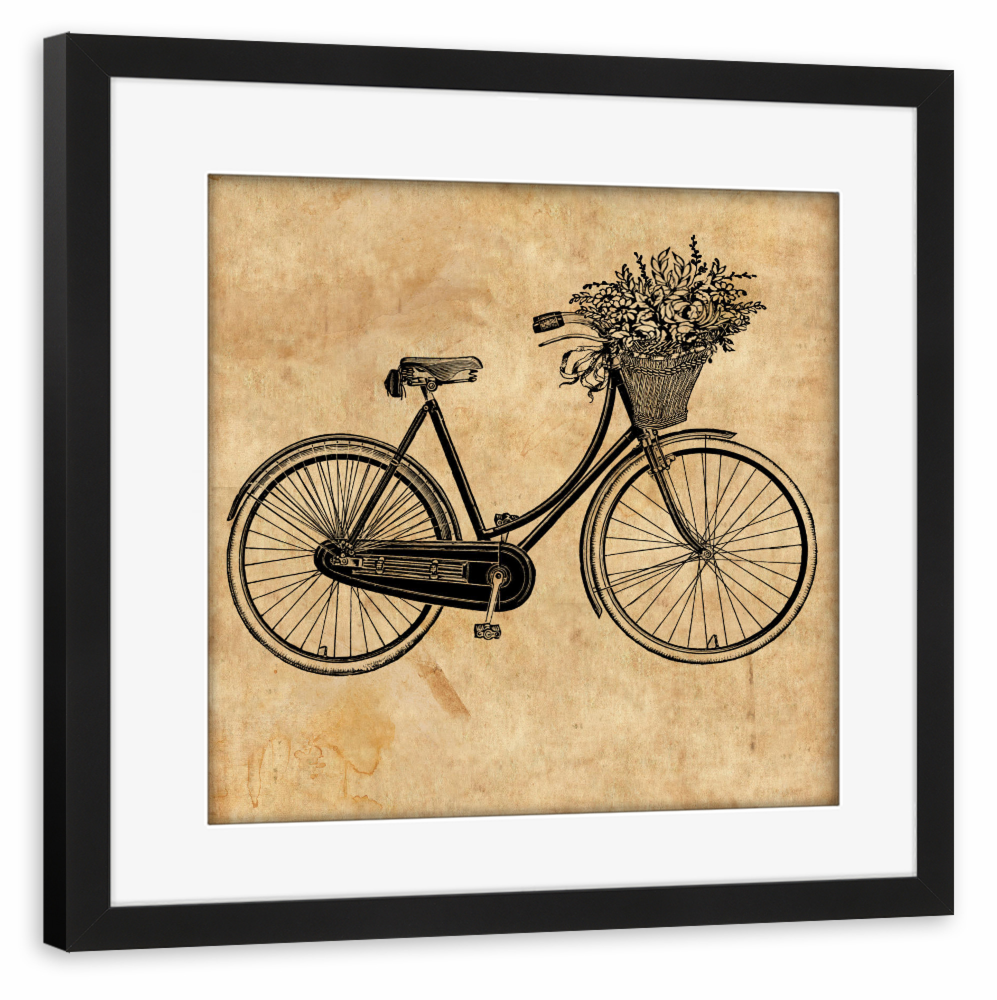 Poster mit Rahmen schwarz "Fahrrad und Blumen" artboxONE - Reise,Streetart