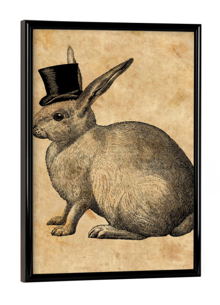 Poster mit schwarzem Rahmen "Kaninchen in einem Hut" artboxONE - Tiere