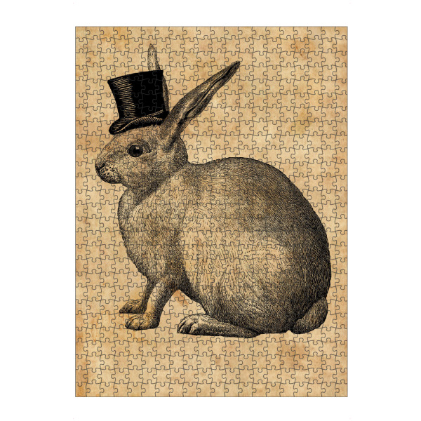 Puzzle Ravensburger "Kaninchen in einem Hut" artboxONE - Tiere - Kaninchen in einem hut,Kaninchen,Hut,Vintage,Süss,Kinderzimmer,Zylinder,Tier,Hase