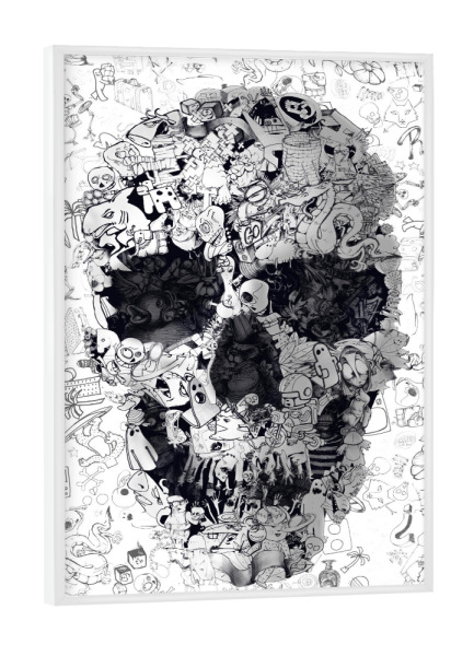Poster mit weißem Rahmen "Doodle Skull" artboxONE - Comic,Abstrakt,Schwarzweiß