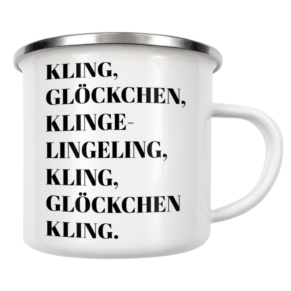 Emaille Tasse "Kling Glöckchen Typo" artboxONE - Typografie,Weihnachten