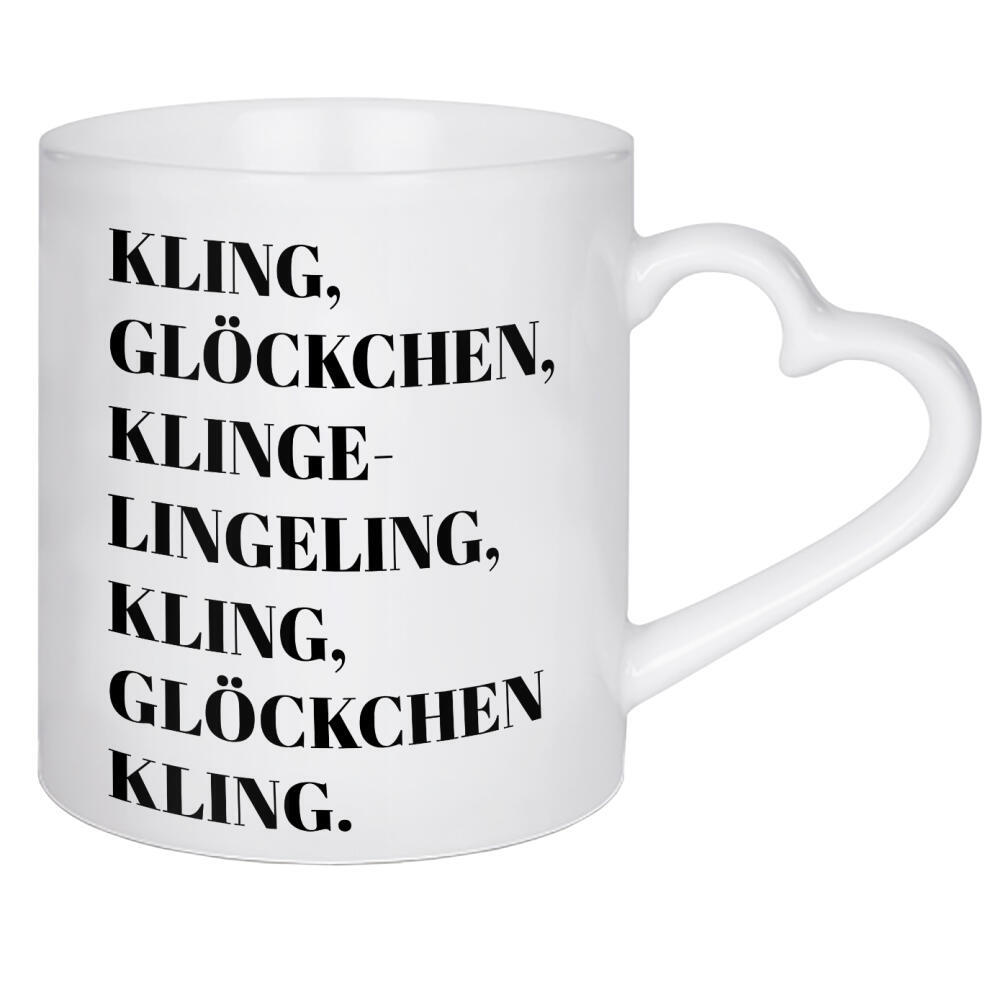Herztasse "Kling Glöckchen Typo" artboxONE - Typografie,Weihnachten