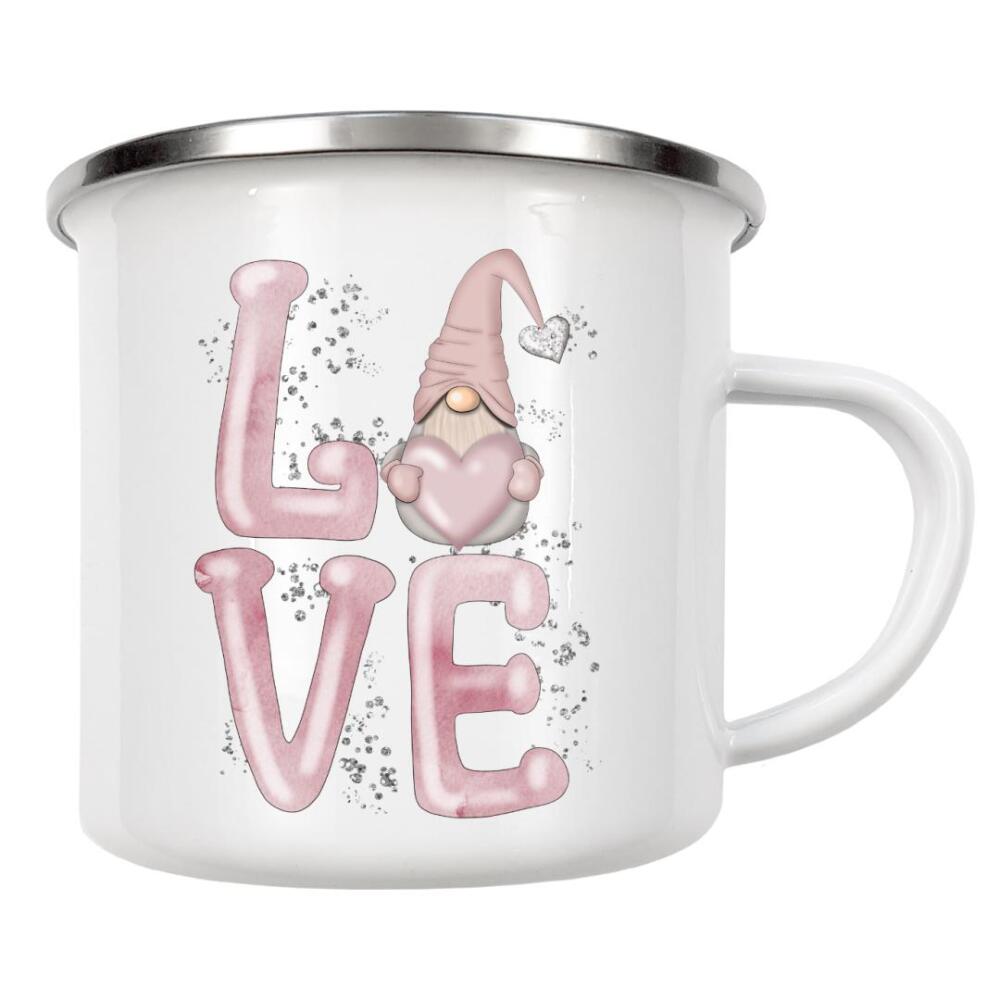 Emaille Tasse "Wichtel und Liebesherz | Valentin" artboxONE - Fashion,Buchstaben,Festivals,Lustig