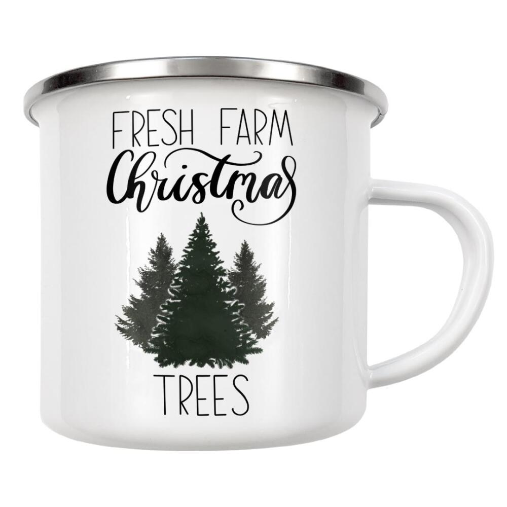 Emaille Tasse "Frische Weihnachtsbäume" artboxONE - Natur,Weihnachten,Buchstaben,Festivals,Lustig