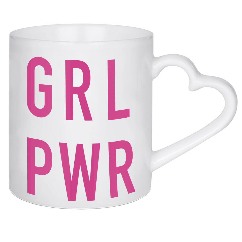 Herztasse "GRL-PWR" artboxONE - Typografie,Menschen - Pinkribbon,Brustkrebs,Vorsorge,Pink,Typo,Typografie,Girl,Power,Frauen,Mädchen,Females