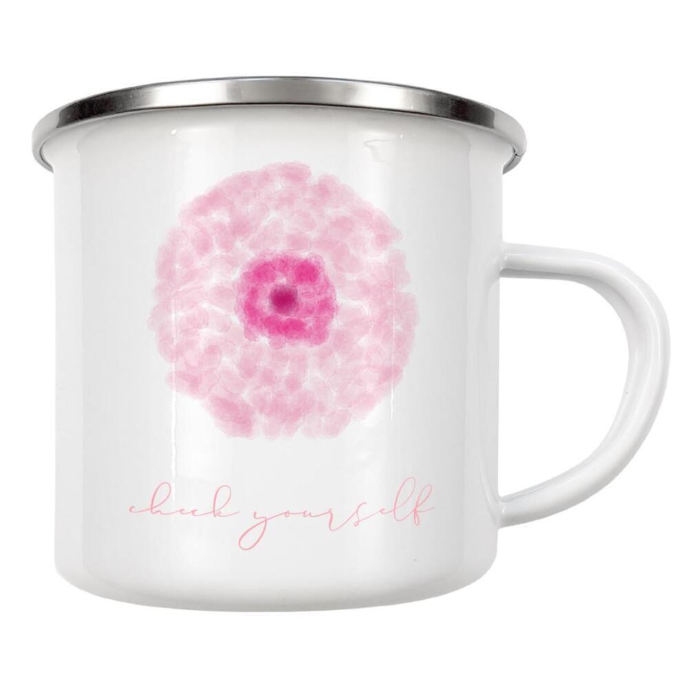 Emaille Tasse "Check yourself - pink" artboxONE - Typografie,Abstrakt,Menschen