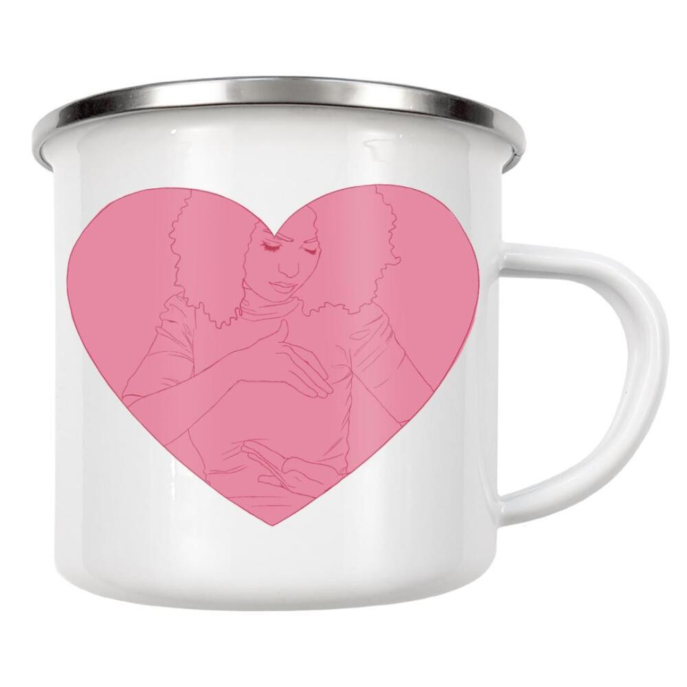 Emaille Tasse "Frau im Herzen" artboxONE - Menschen,Liebe - Frau,Abtasten,Vorsorge,Brust,Herz,Liebe,Mädchen,Female