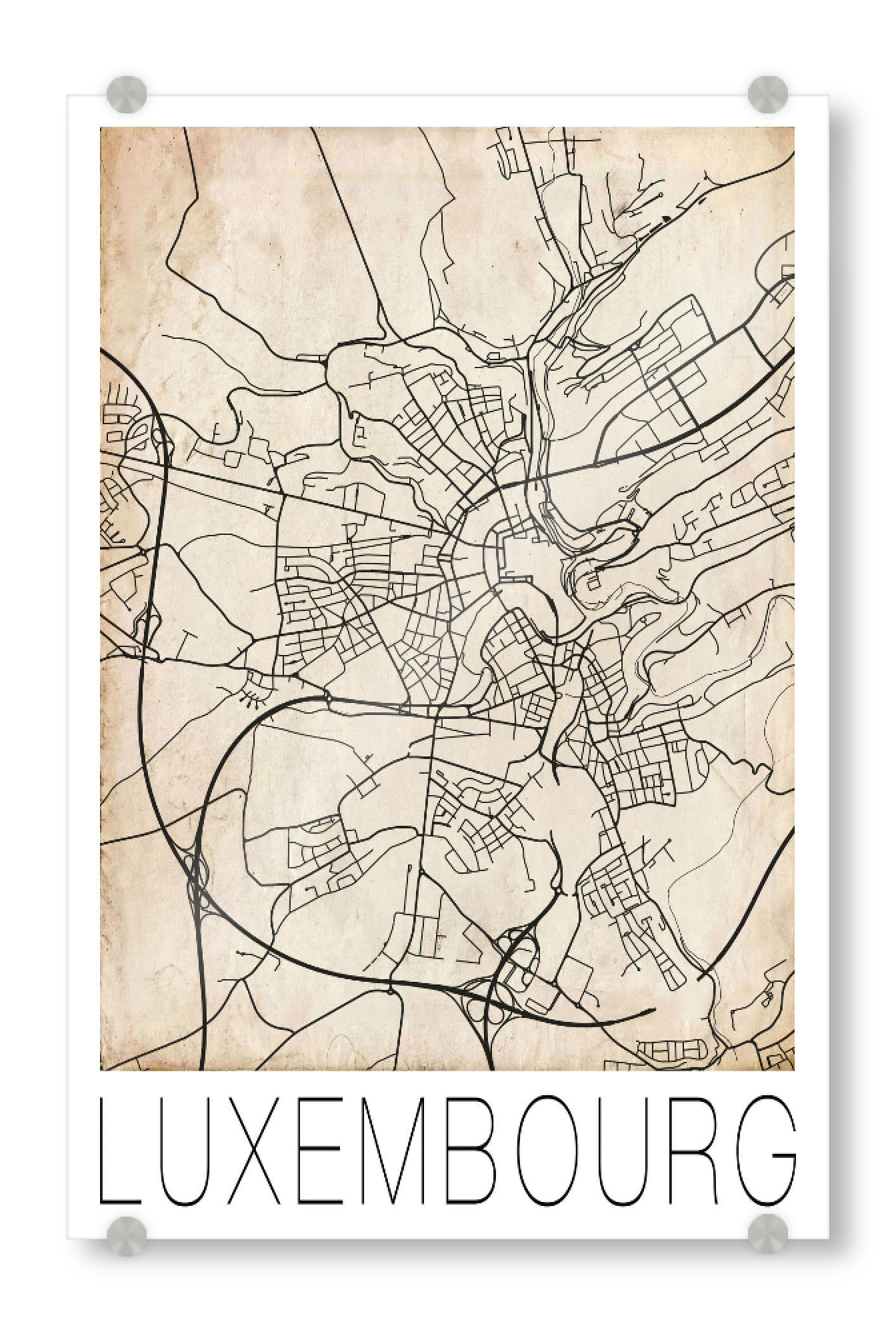 Acrylglasbild "Luxembourg City Map" artboxONE - Städte,Schwarzweiß